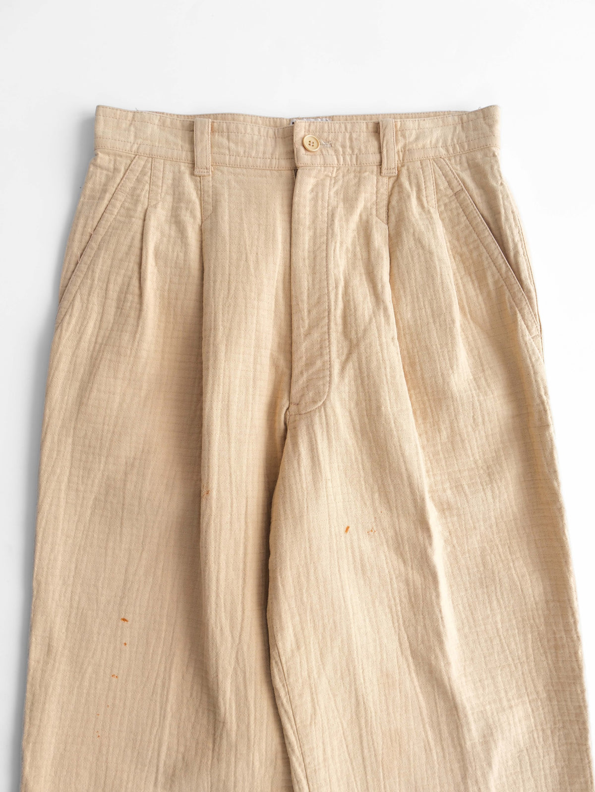 1970s ISSEY MIYAKE CRINKLED TEXTURE BEIGE PANTS
