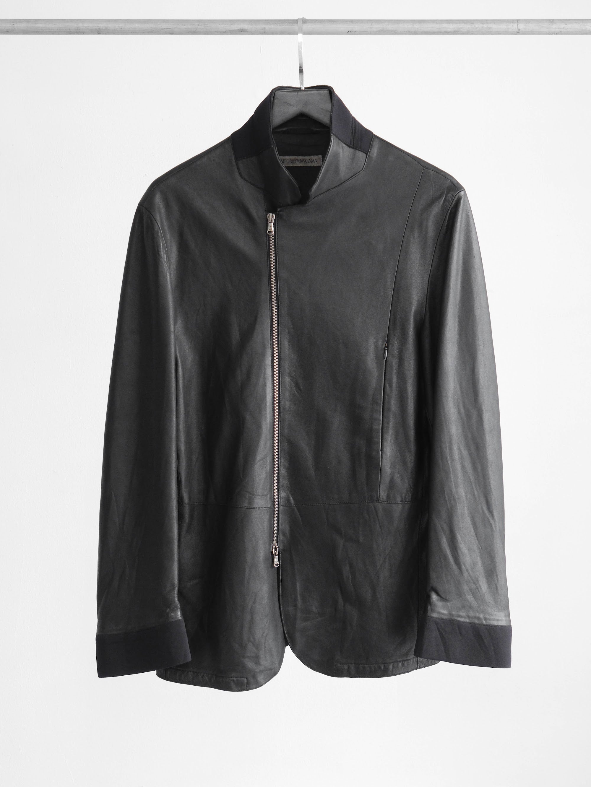 1990s ARMANI BLACK EMPORIO/ LEATHER ZIP JACKET