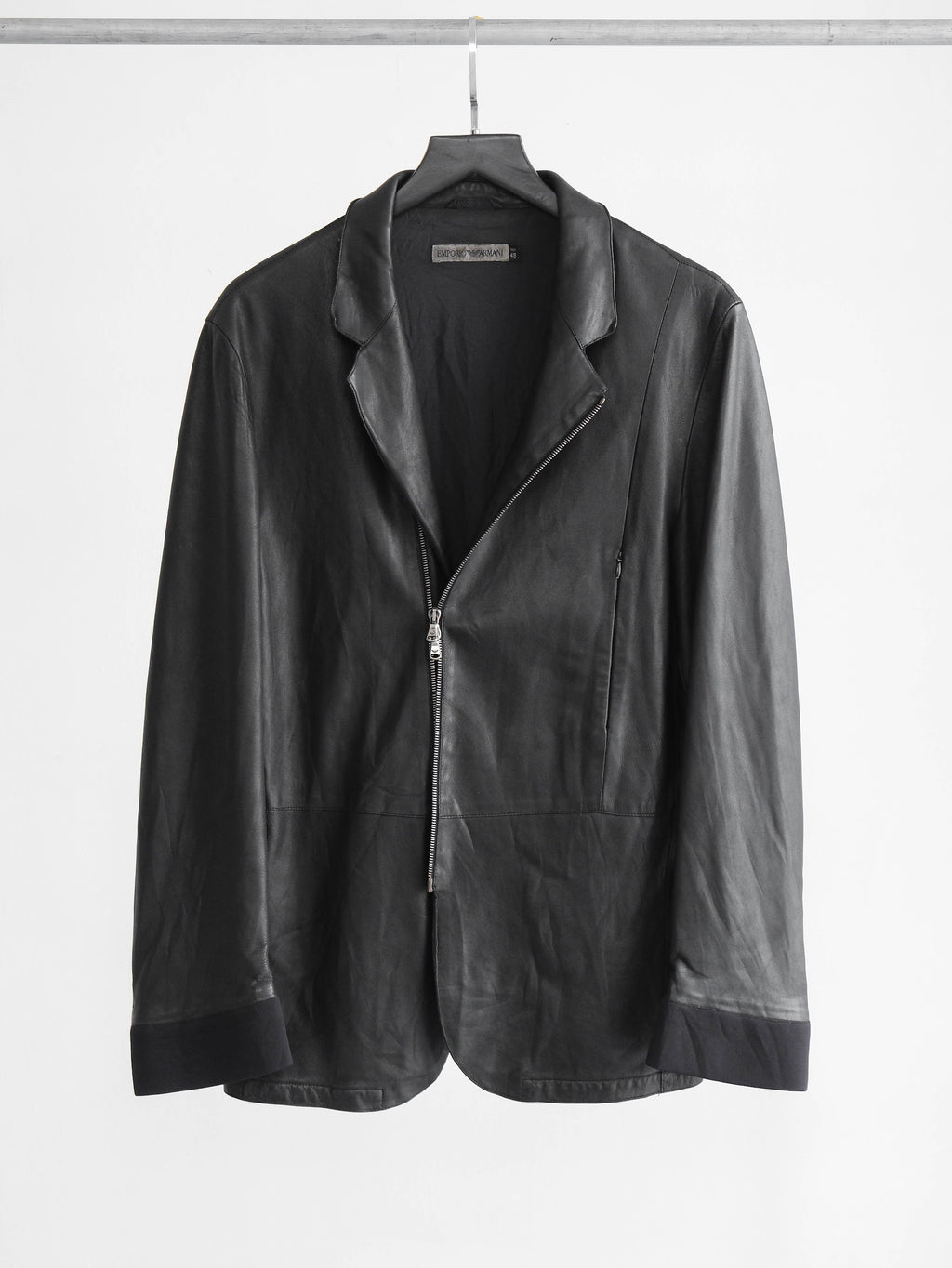 1990s ARMANI BLACK EMPORIO/ LEATHER ZIP JACKET