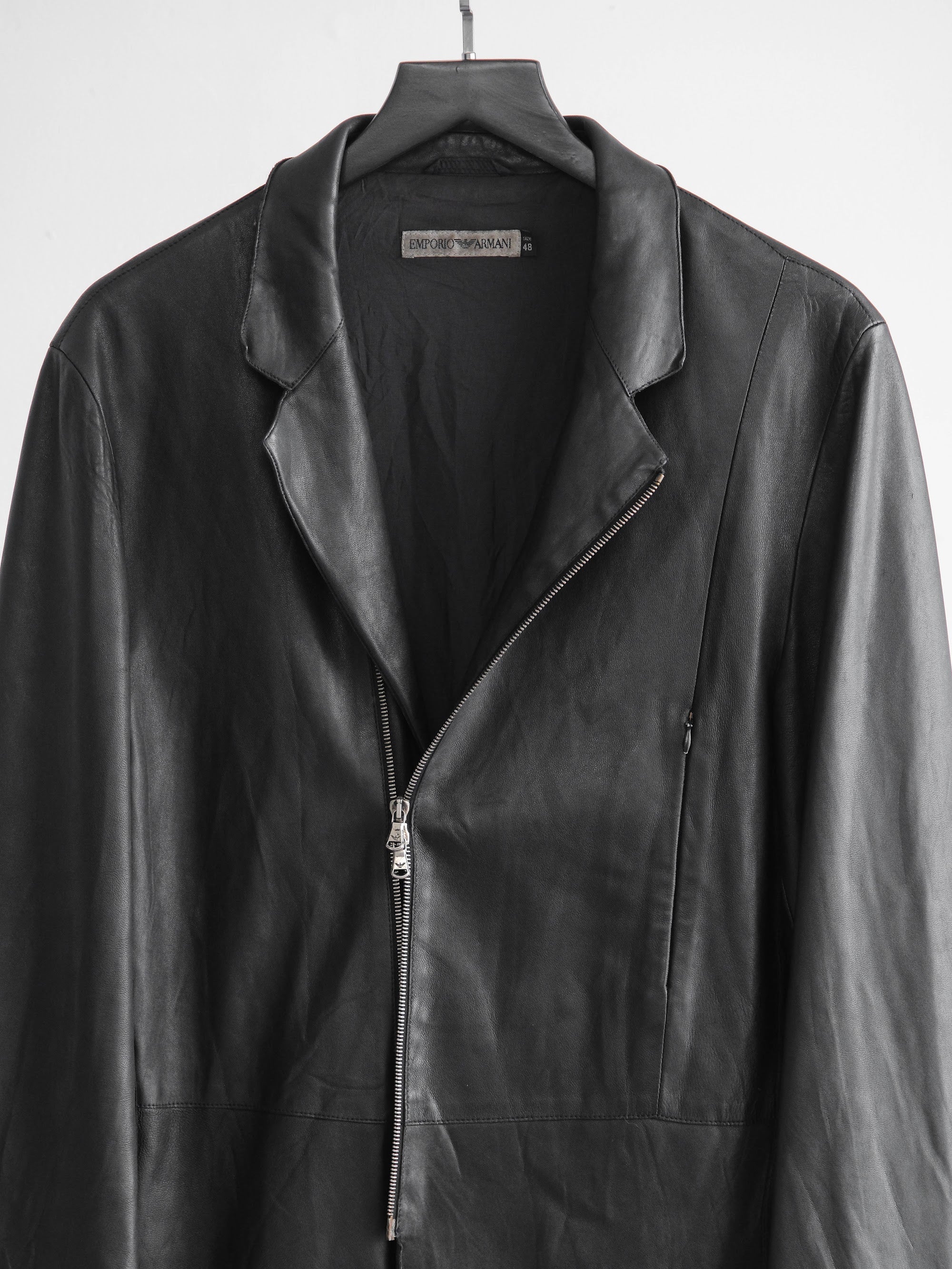 1990s ARMANI BLACK EMPORIO/ LEATHER ZIP JACKET
