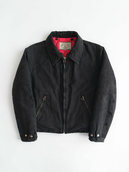 1990s ARMANI BLACK JEANS WAXED COTTON MOTO - QUILTED LINING JACKET