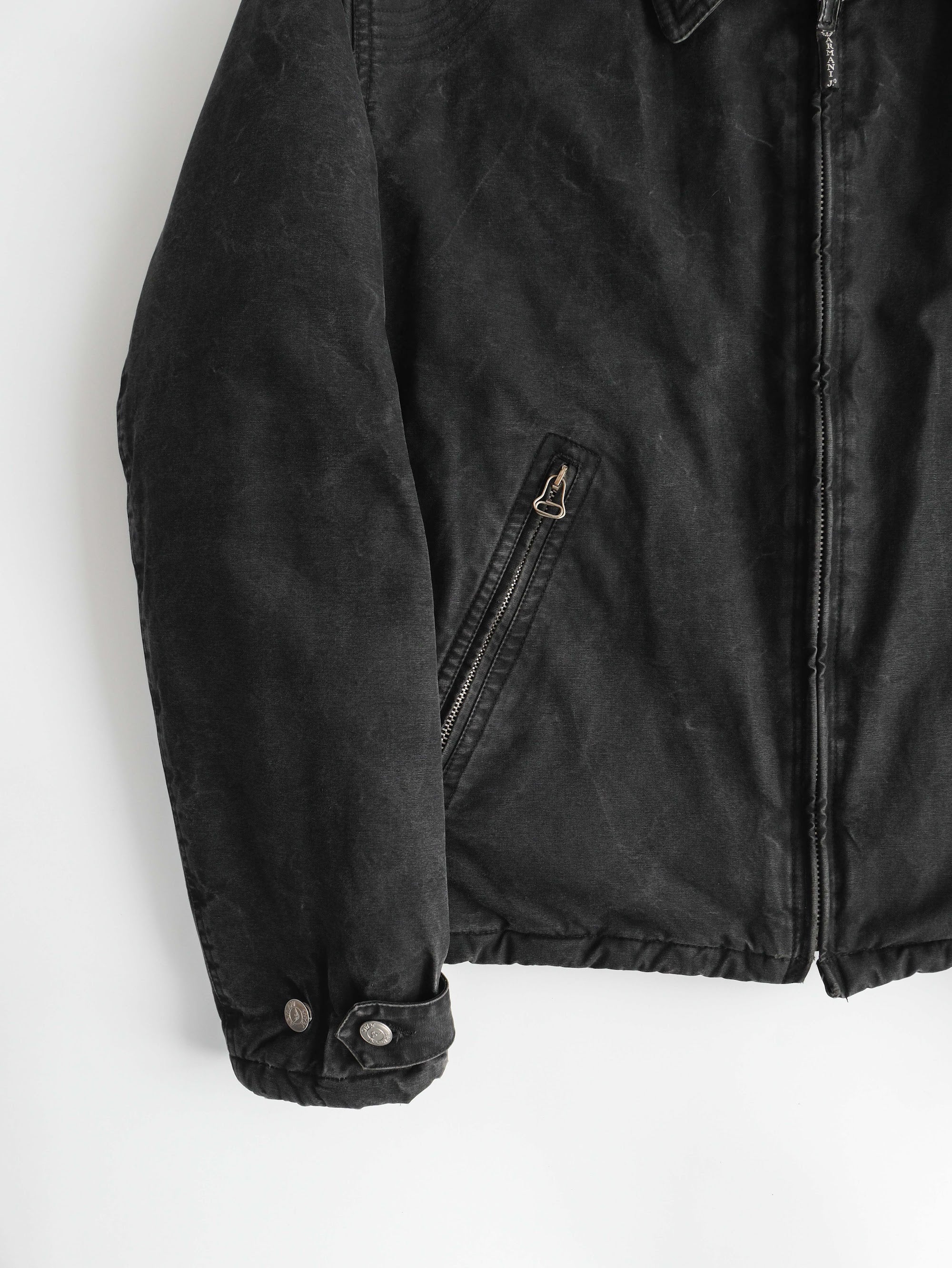 1990s ARMANI BLACK JEANS WAXED COTTON MOTO - QUILTED LINING JACKET