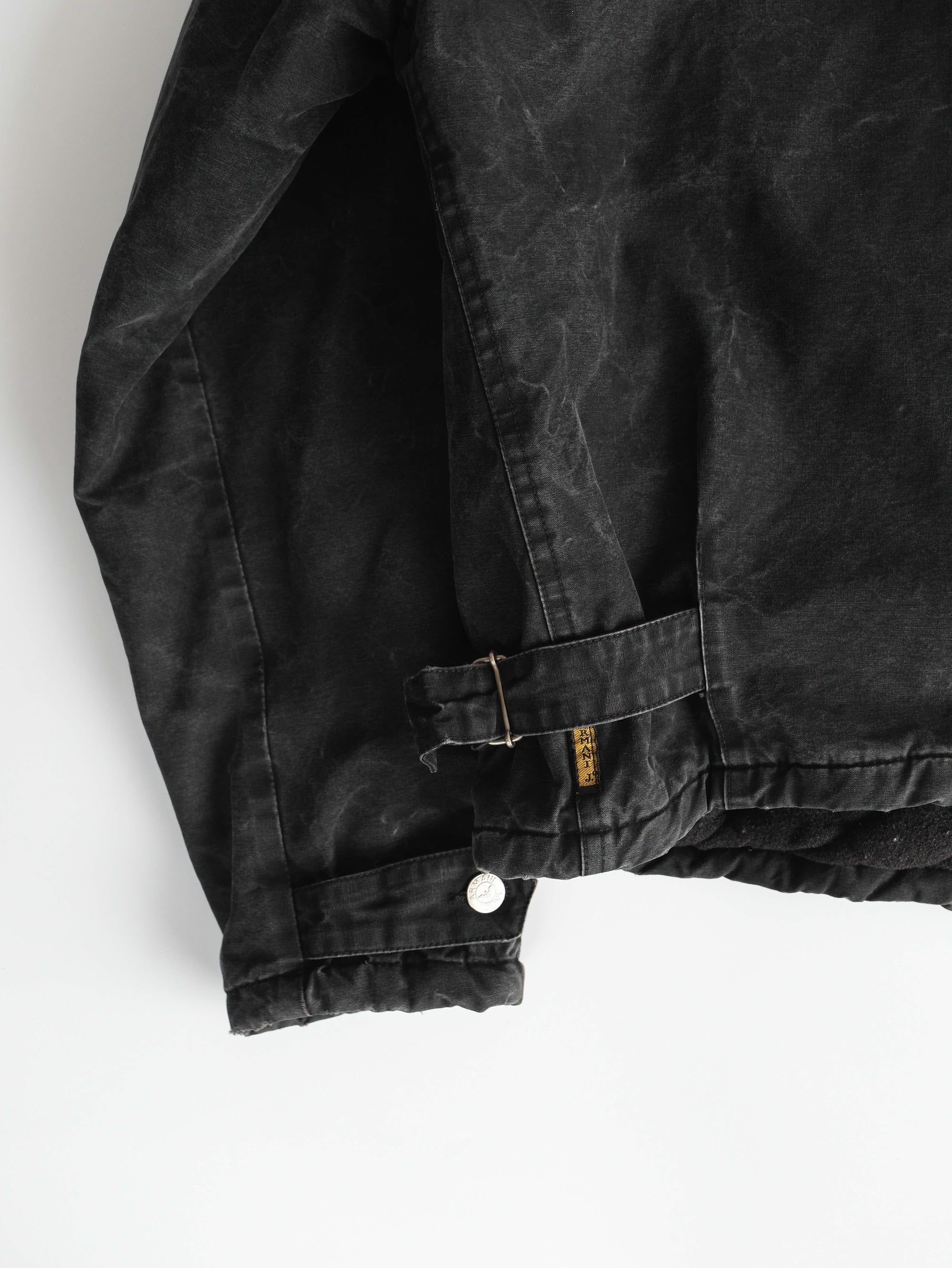 1990s ARMANI BLACK JEANS WAXED COTTON MOTO - QUILTED LINING JACKET