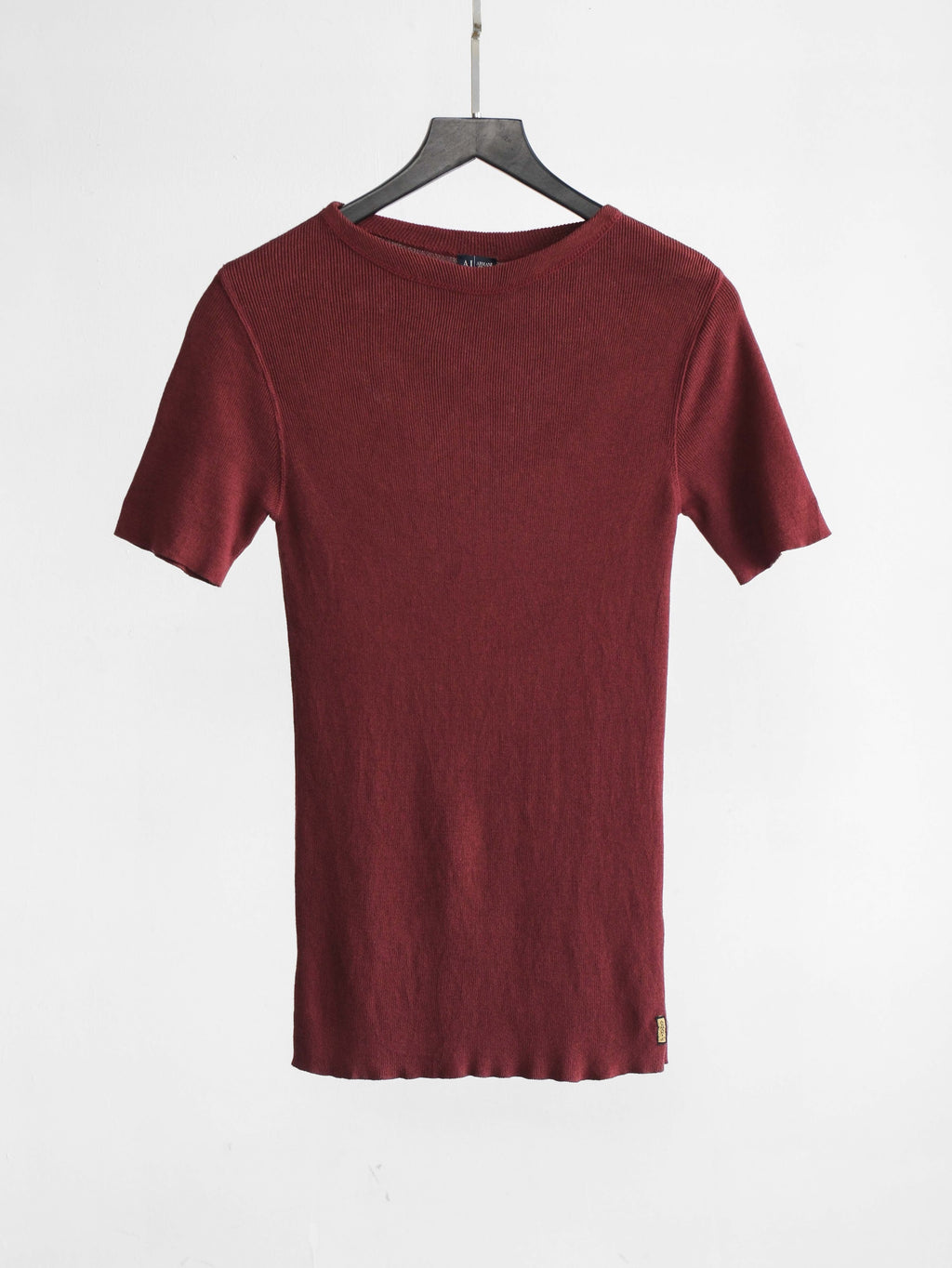 1990s ARMANI CROCHET / KNIT BURGUNDY JEANS T-SHIRT