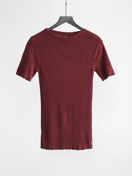 1990s ARMANI CROCHET / KNIT BURGUNDY JEANS T-SHIRT