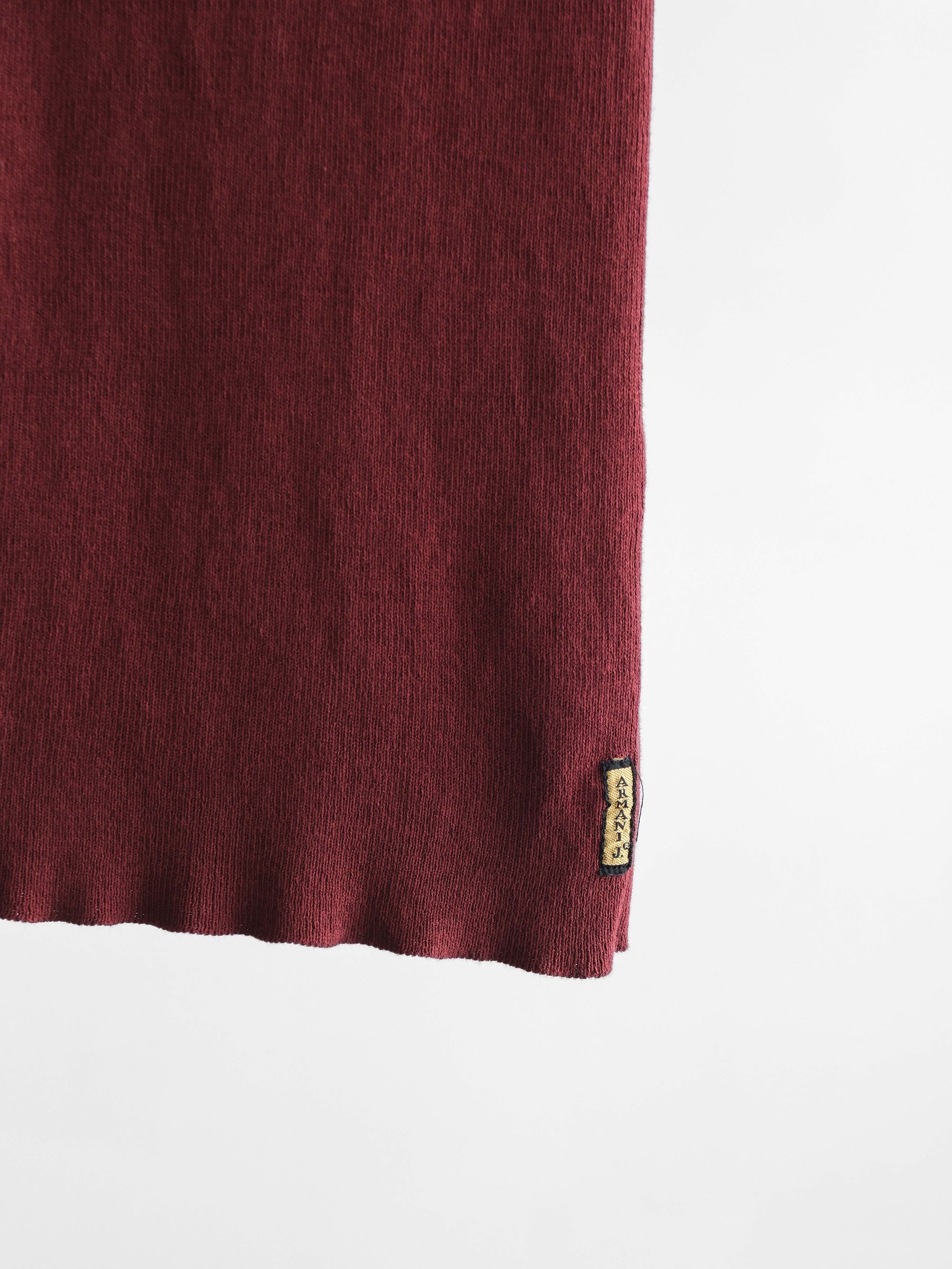 1990s ARMANI CROCHET / KNIT BURGUNDY JEANS T-SHIRT