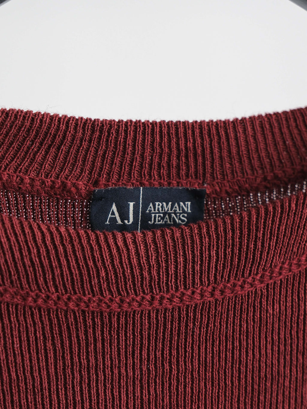 1990s ARMANI CROCHET / KNIT BURGUNDY JEANS T-SHIRT