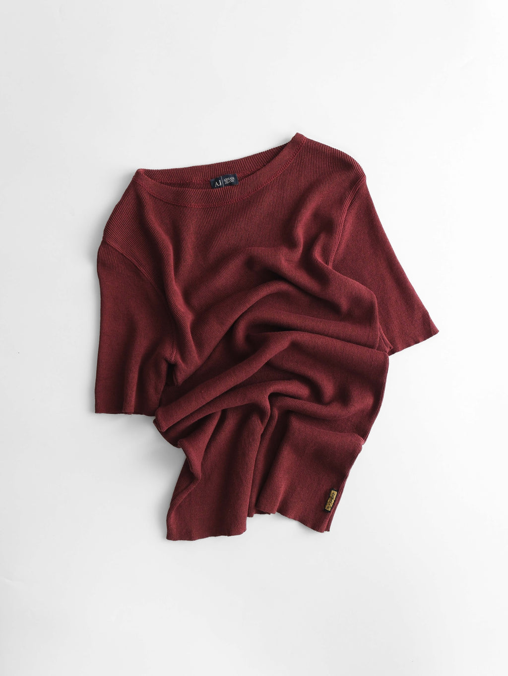 1990s ARMANI CROCHET / KNIT BURGUNDY JEANS T-SHIRT