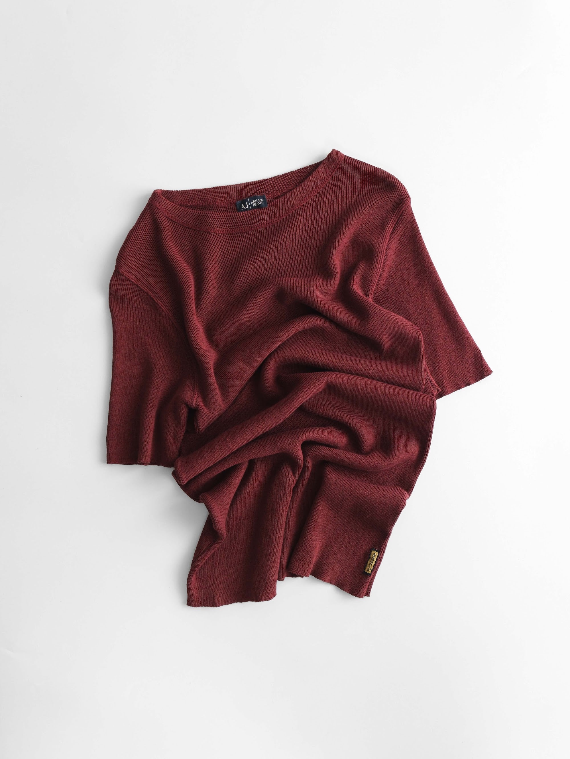 1990s ARMANI CROCHET / KNIT BURGUNDY JEANS T-SHIRT