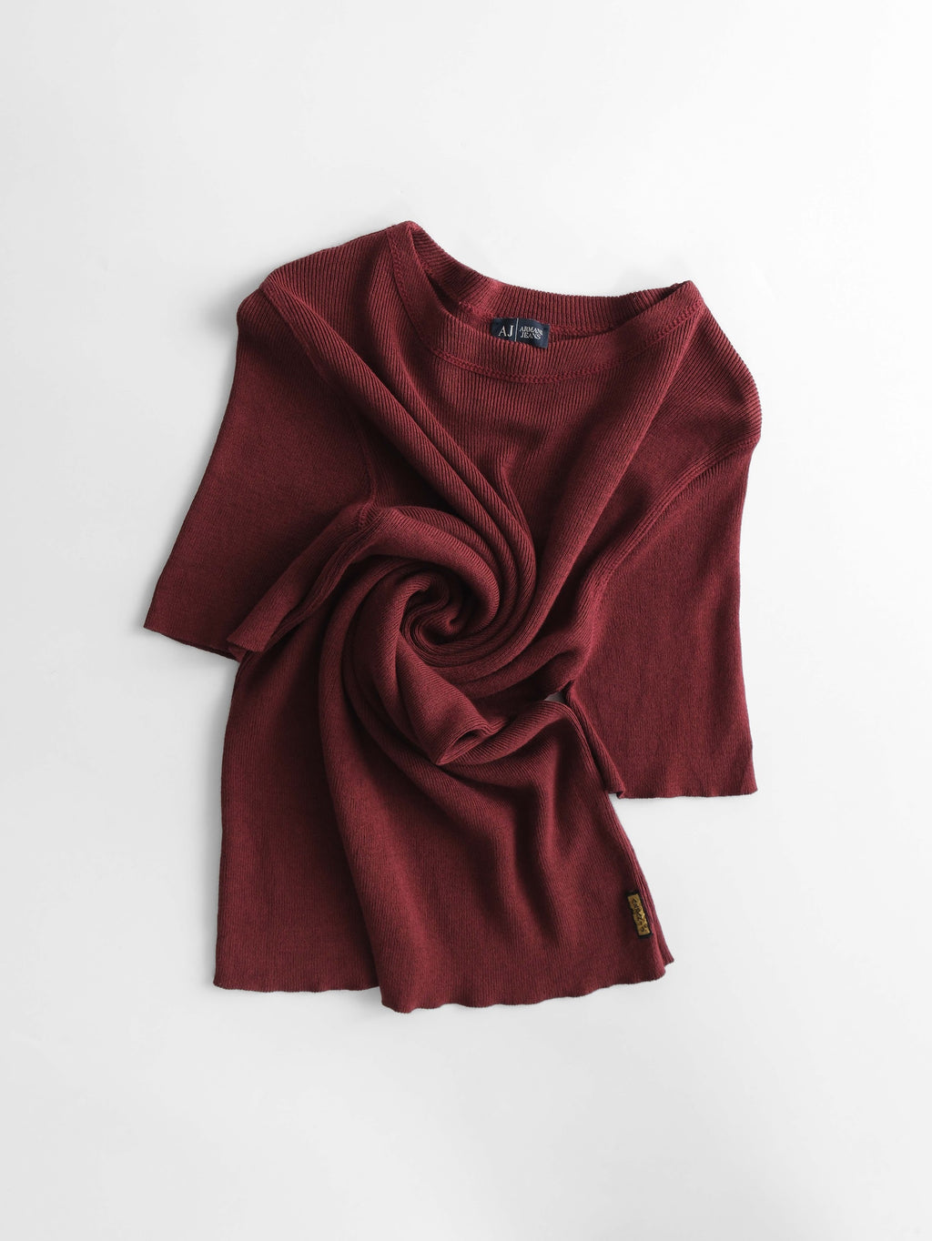 1990s ARMANI CROCHET / KNIT BURGUNDY JEANS T-SHIRT