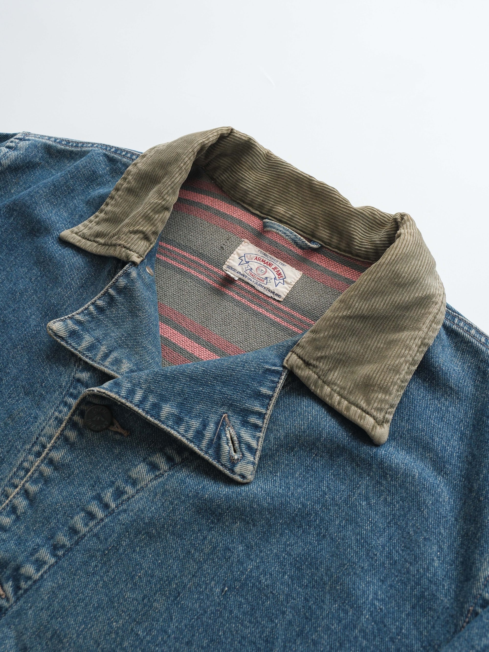 1990s ARMANI DENIM JEANS/ CORDUROY NECK JACKET