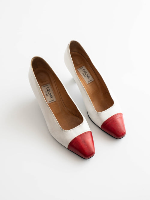 1990s CELINE WHITE / RED HEELS SIZE 36,5