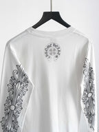 1990s CHROME HEARTS WHITE DOUBLE FLORAL LS T-SHIRT