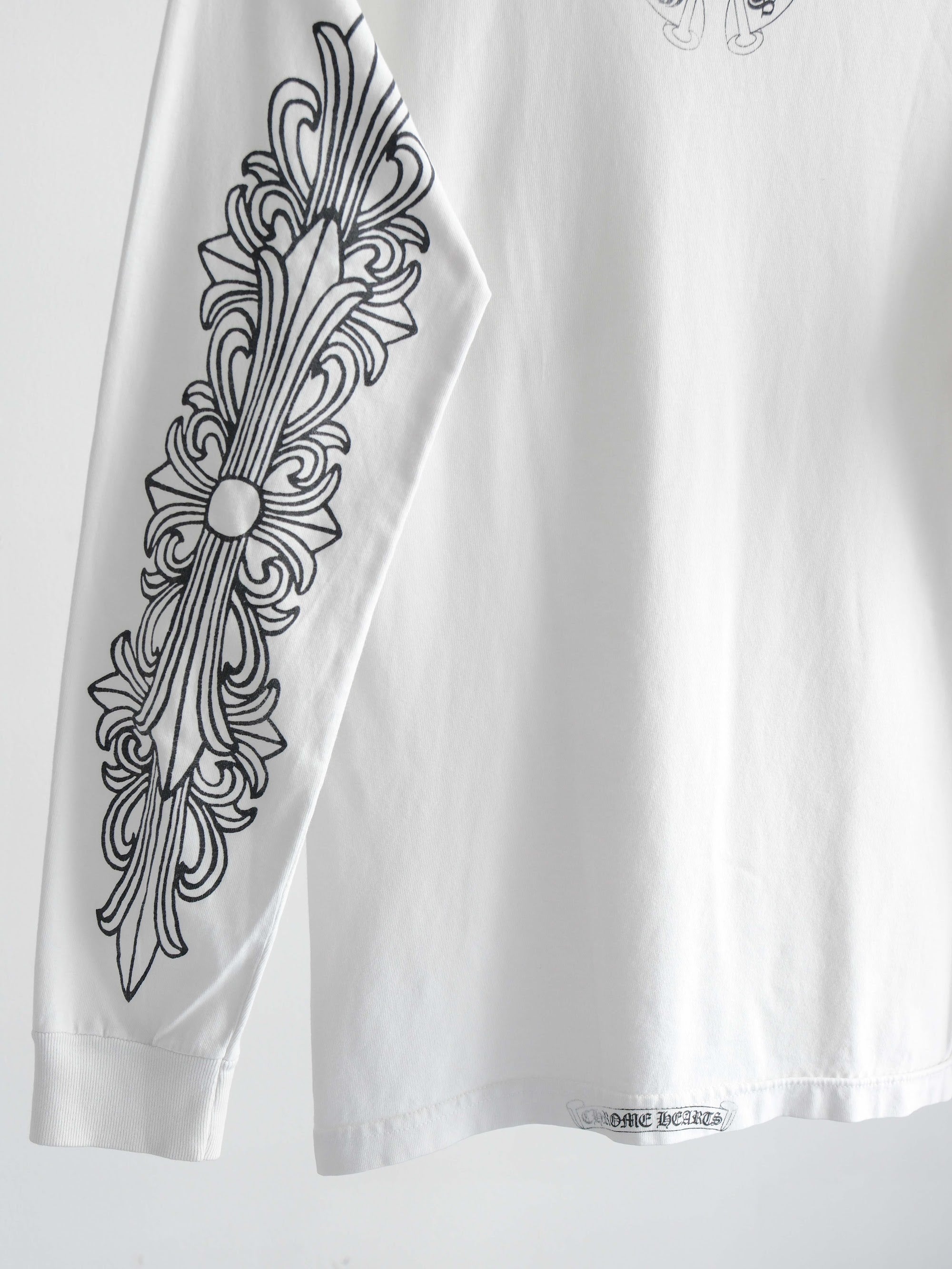 1990s CHROME HEARTS WHITE DOUBLE FLORAL LS T-SHIRT