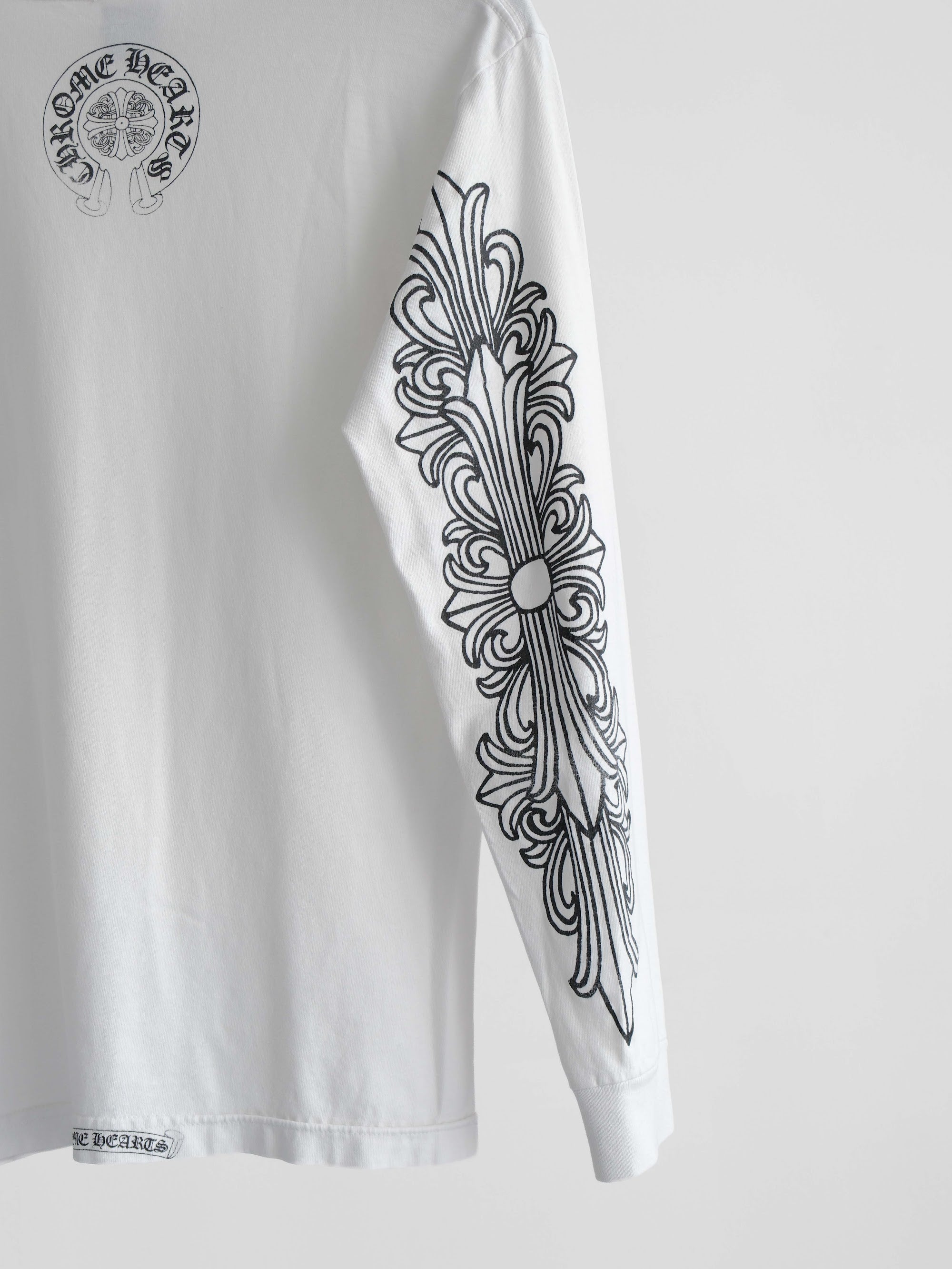 1990s CHROME HEARTS WHITE DOUBLE FLORAL LS T-SHIRT