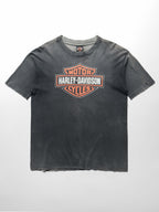 1990s HARLEY DAVIDSON BLACK FADED BAR & SHIELD T-SHIRT
