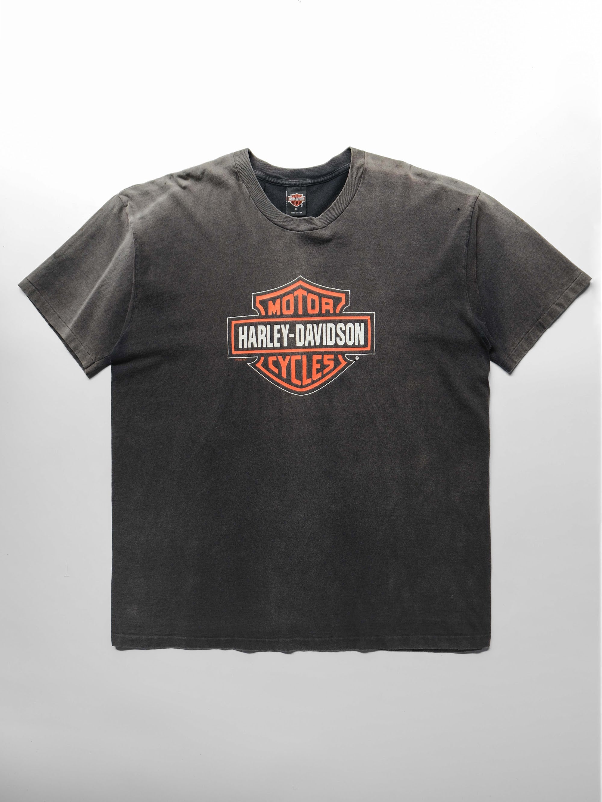 1990s HARLEY DAVIDSON BLACK FADED LOGO T-SHIRT