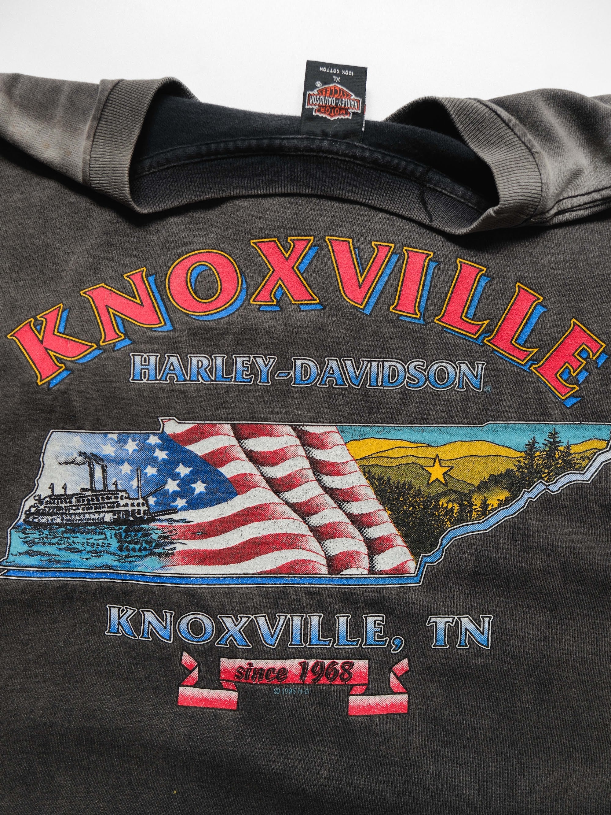 1990s HARLEY DAVIDSON BLACK FADED LOGO T-SHIRT