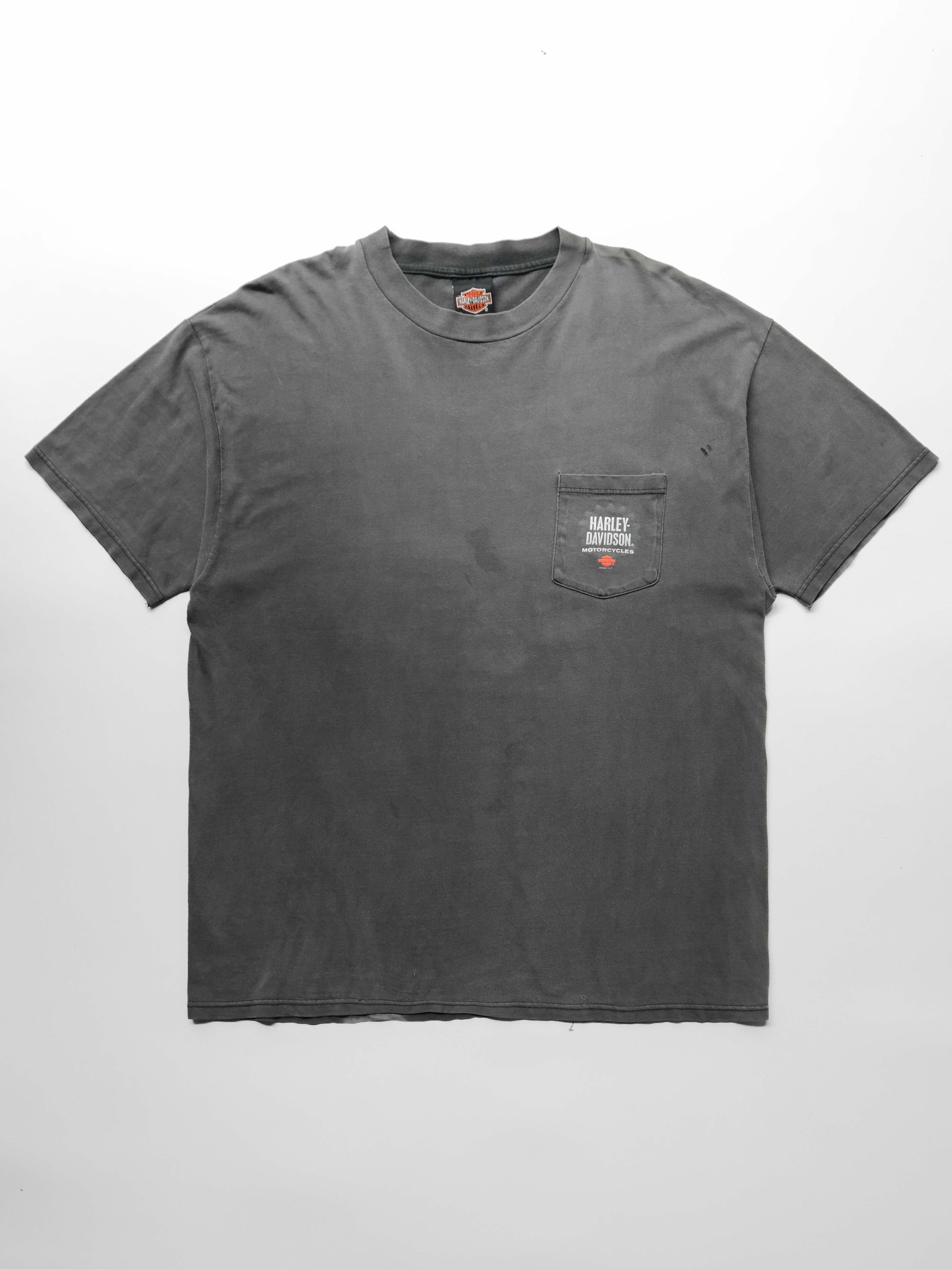 1990s HARLEY DAVIDSON BLACK FADED POCKET T-SHIRT