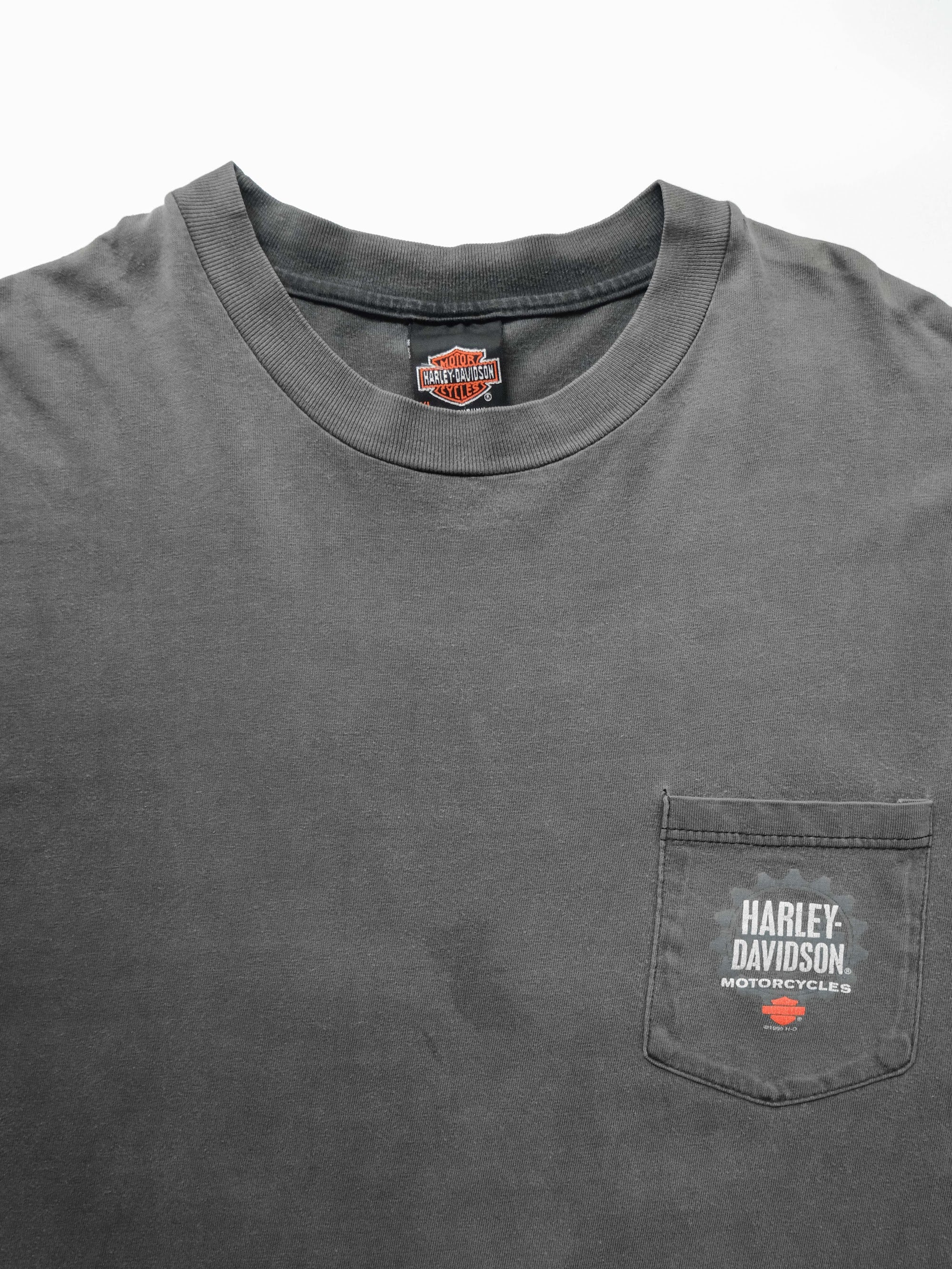 1990s HARLEY DAVIDSON BLACK FADED POCKET T-SHIRT