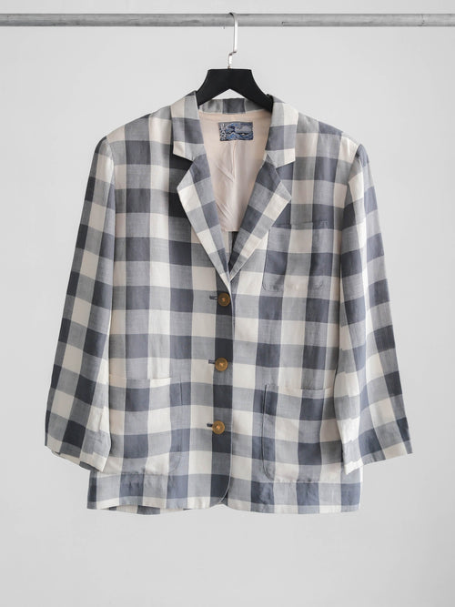 1990s KENZO JEANS PLAID / TARTAN GREY JACKET