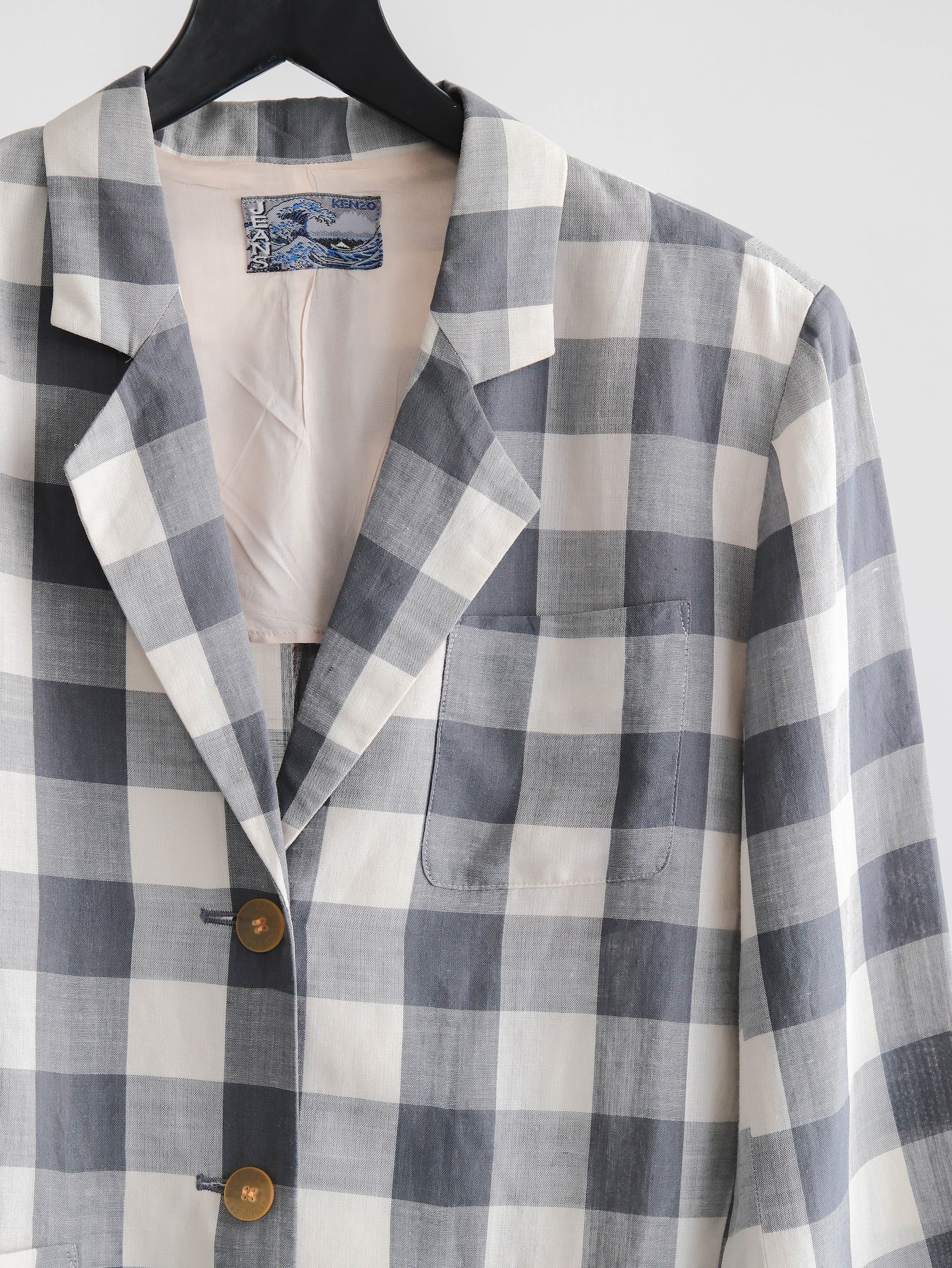 1990s KENZO JEANS PLAID / TARTAN GREY JACKET