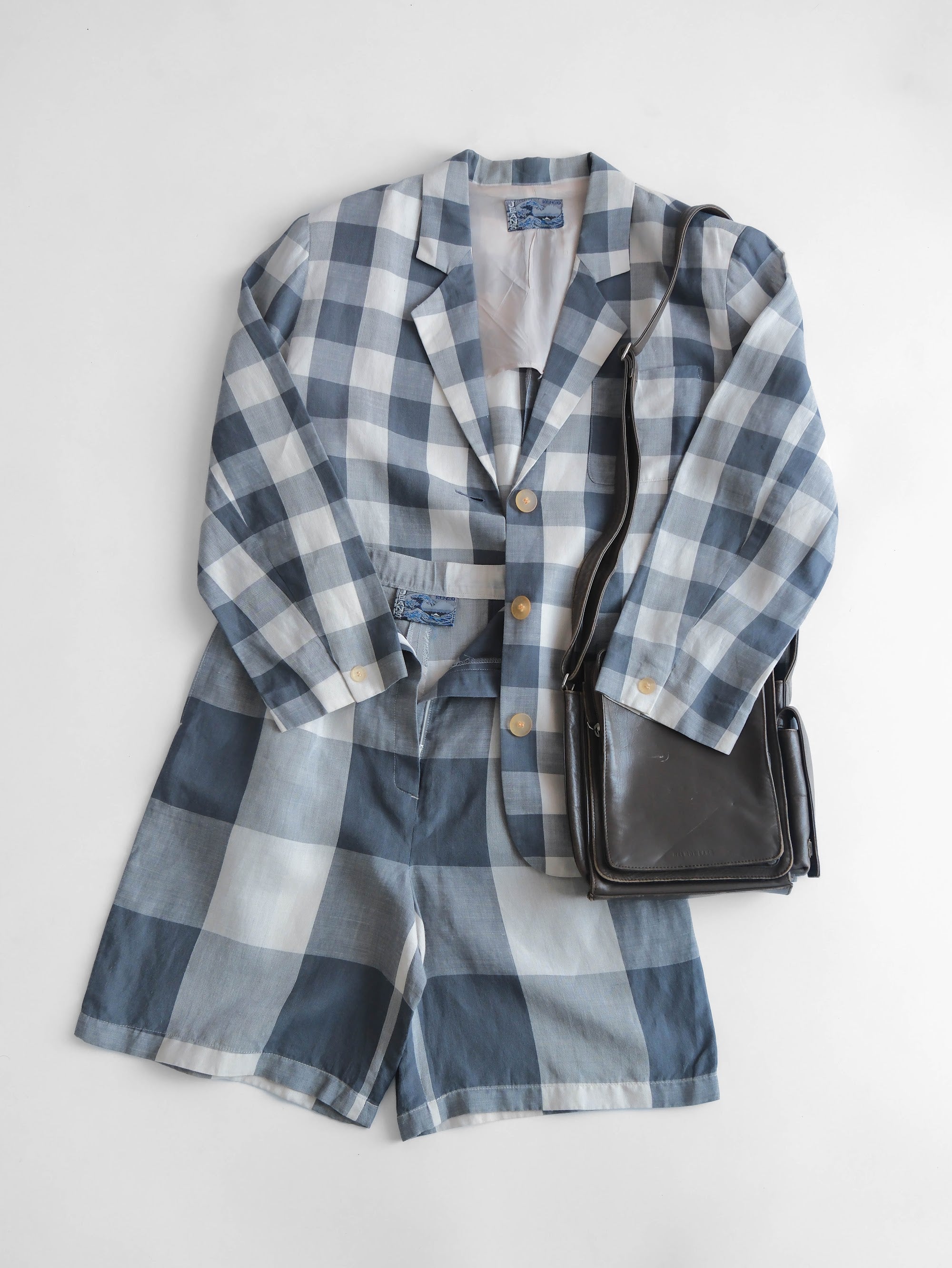1990s KENZO JEANS PLAID / TARTAN GREY JACKET