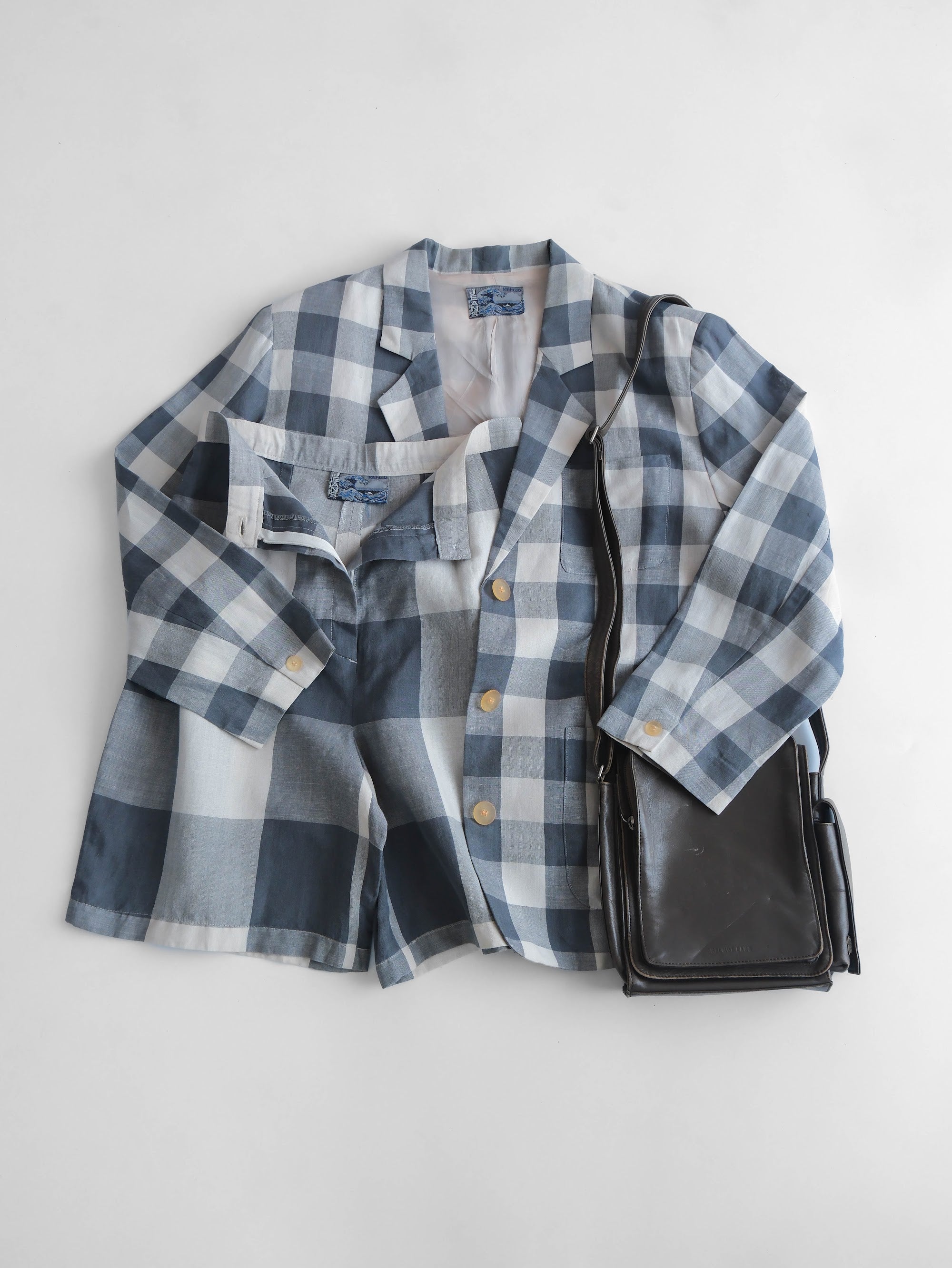 1990s KENZO JEANS PLAID / TARTAN GREY JACKET