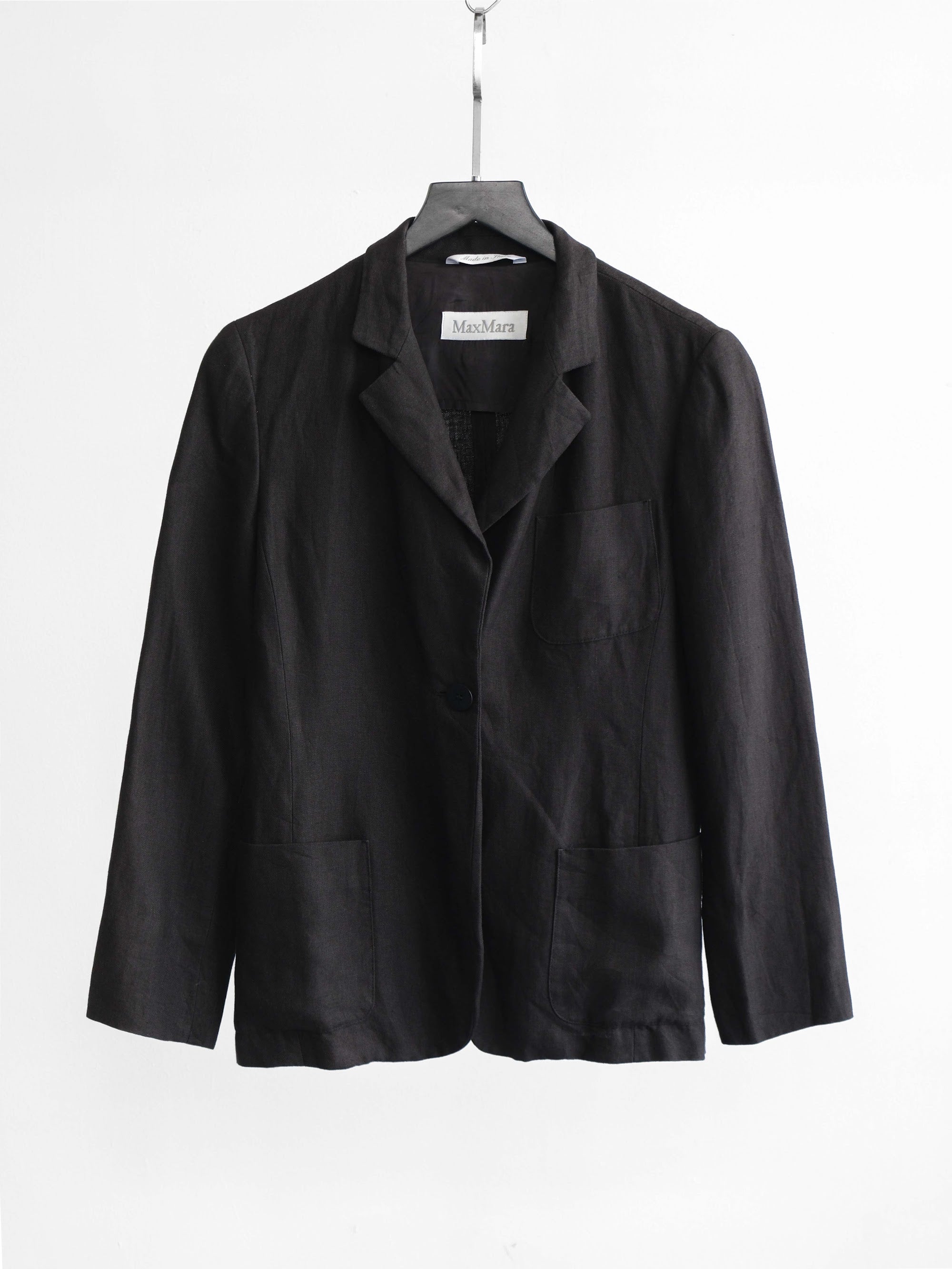 1990s MAXMARA BLACK LINEN BLAZER JACKET