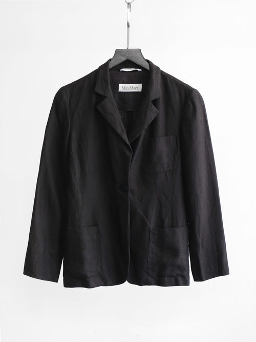 1990s MAXMARA BLACK LINEN BLAZER JACKET