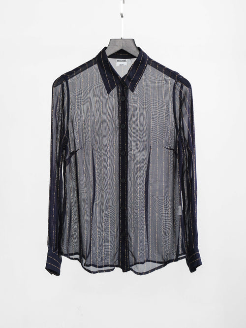 1990s MOSCHINO LACE NAVY JEANS/ STRIPES LS SHIRT