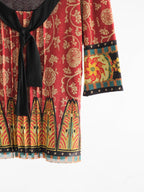 1990s VIVIENNE TAM FLORAL RED PLEATS CHEST SS SHIRT