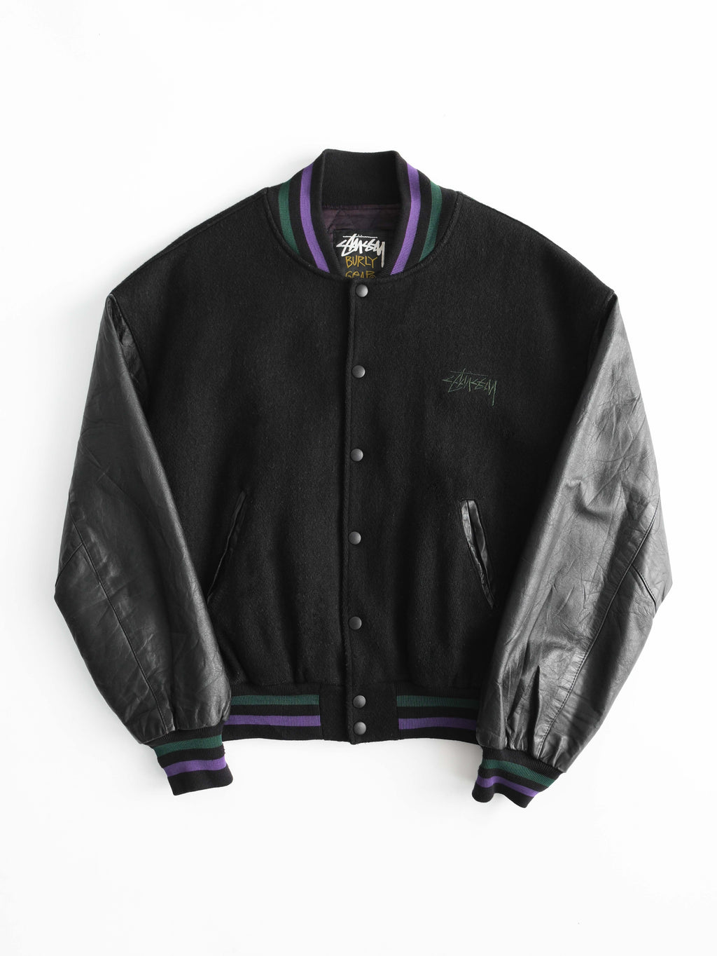 1990s LAC BLACK STUSSY BURLY GEAR VASIRTY JACKET SIZE M