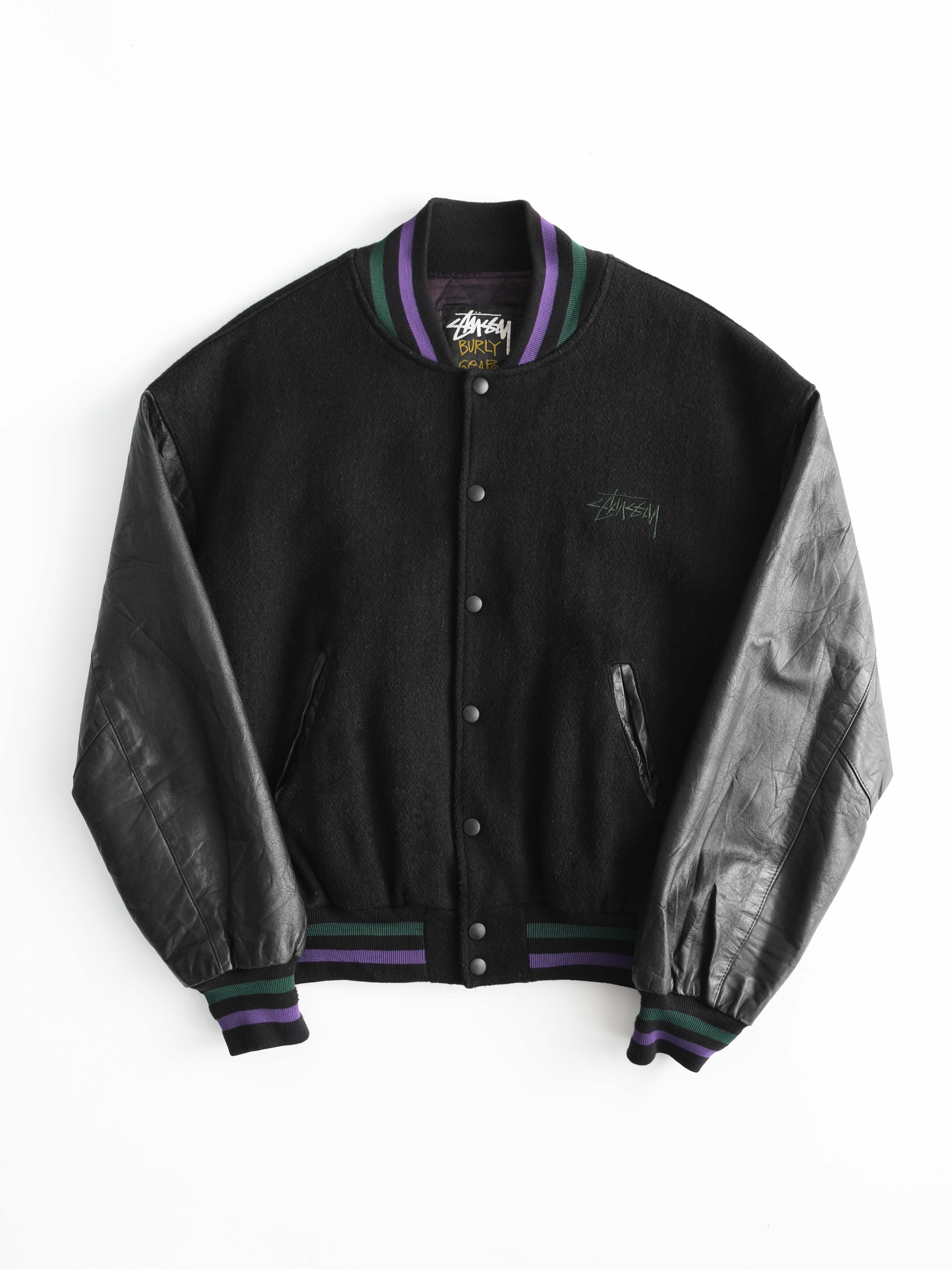 1990s LAC BLACK STUSSY BURLY GEAR VASIRTY JACKET SIZE M
