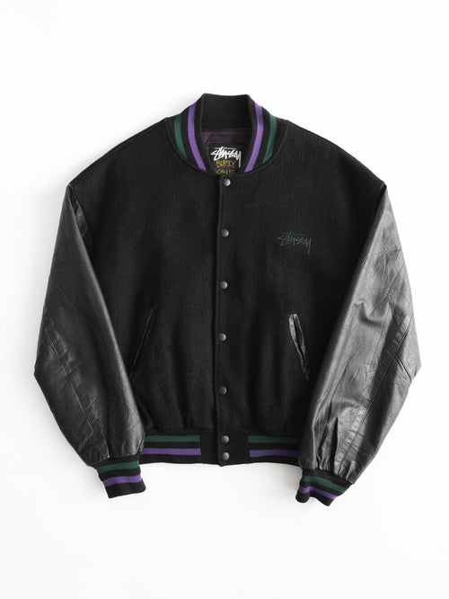1990s LAC BLACK STUSSY BURLY GEAR VASIRTY JACKET SIZE M