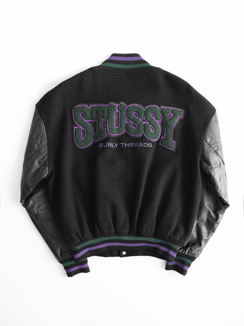 1990s LAC BLACK STUSSY BURLY GEAR VASIRTY JACKET SIZE M