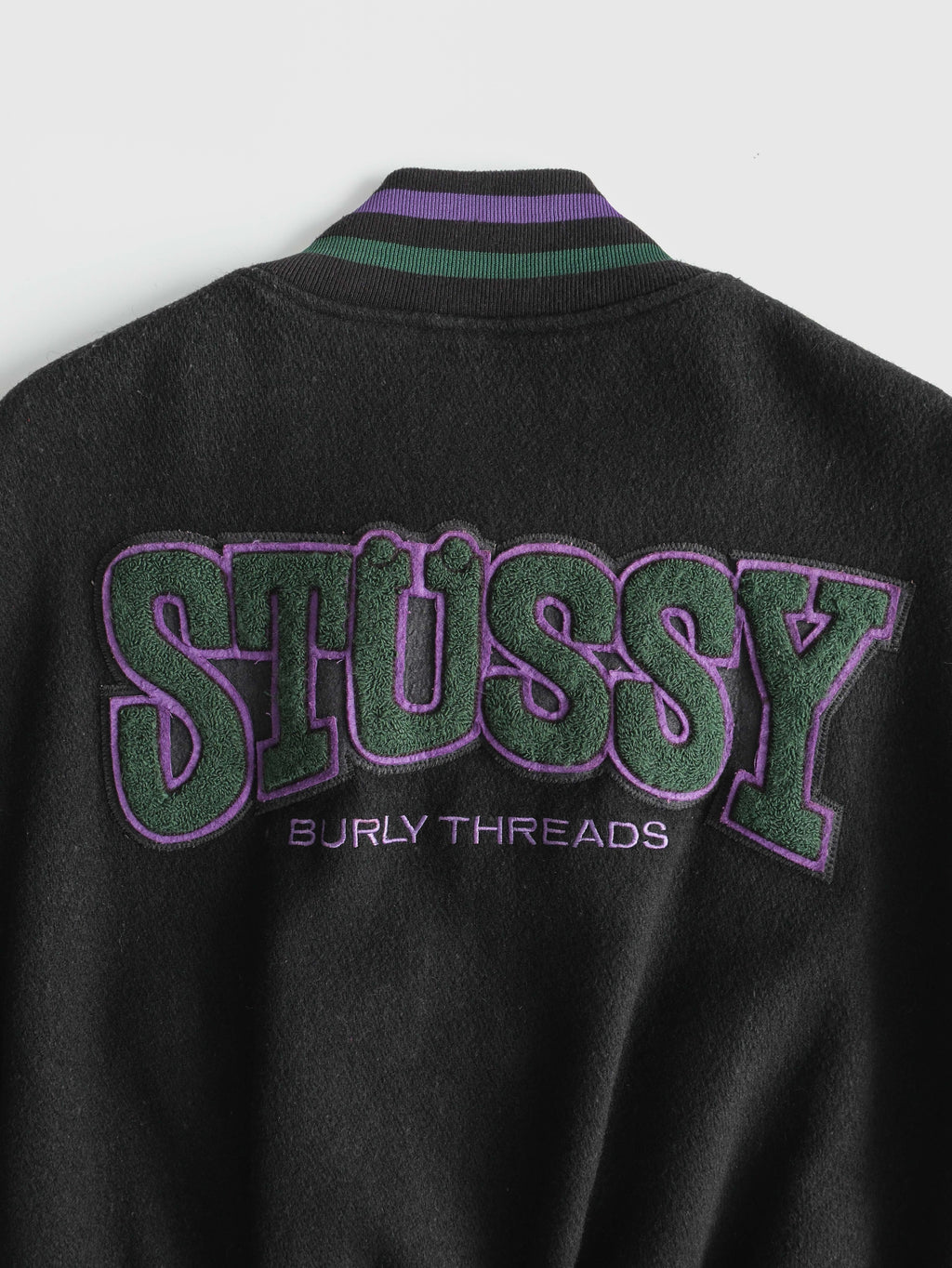 1990s LAC BLACK STUSSY BURLY GEAR VASIRTY JACKET SIZE M
