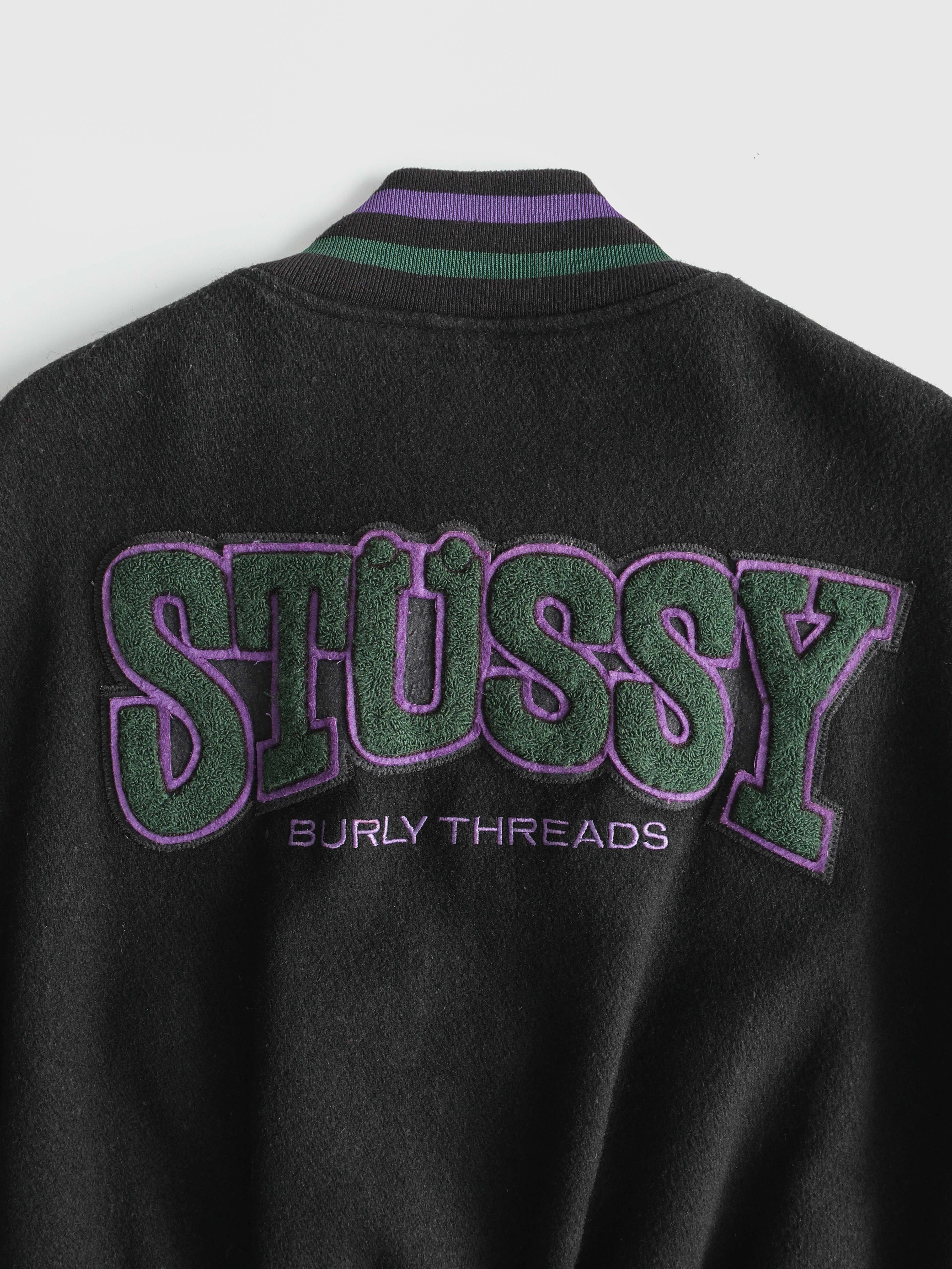 1990s LAC BLACK STUSSY BURLY GEAR VASIRTY JACKET SIZE M