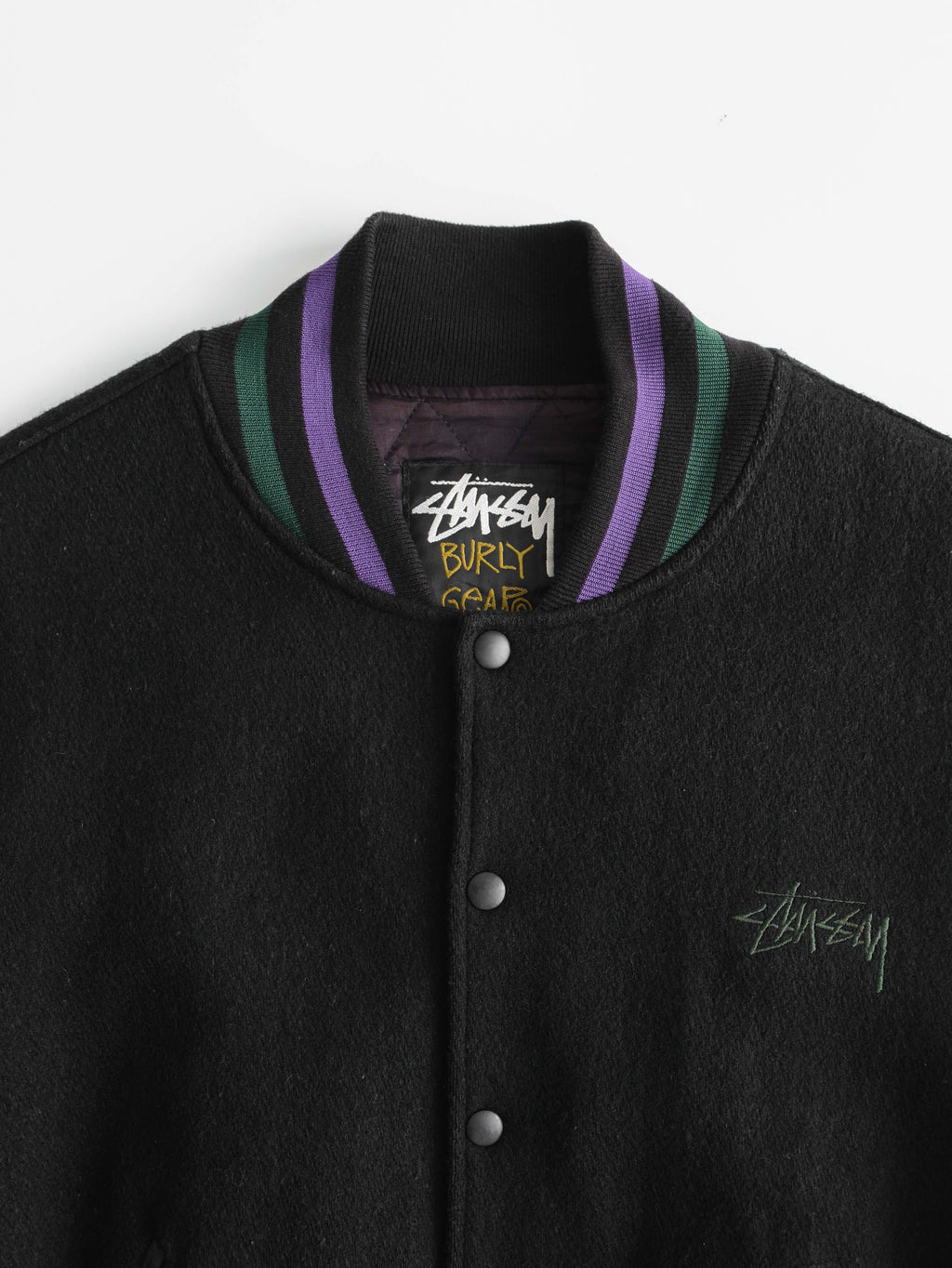 1990s LAC BLACK STUSSY BURLY GEAR VASIRTY JACKET SIZE M
