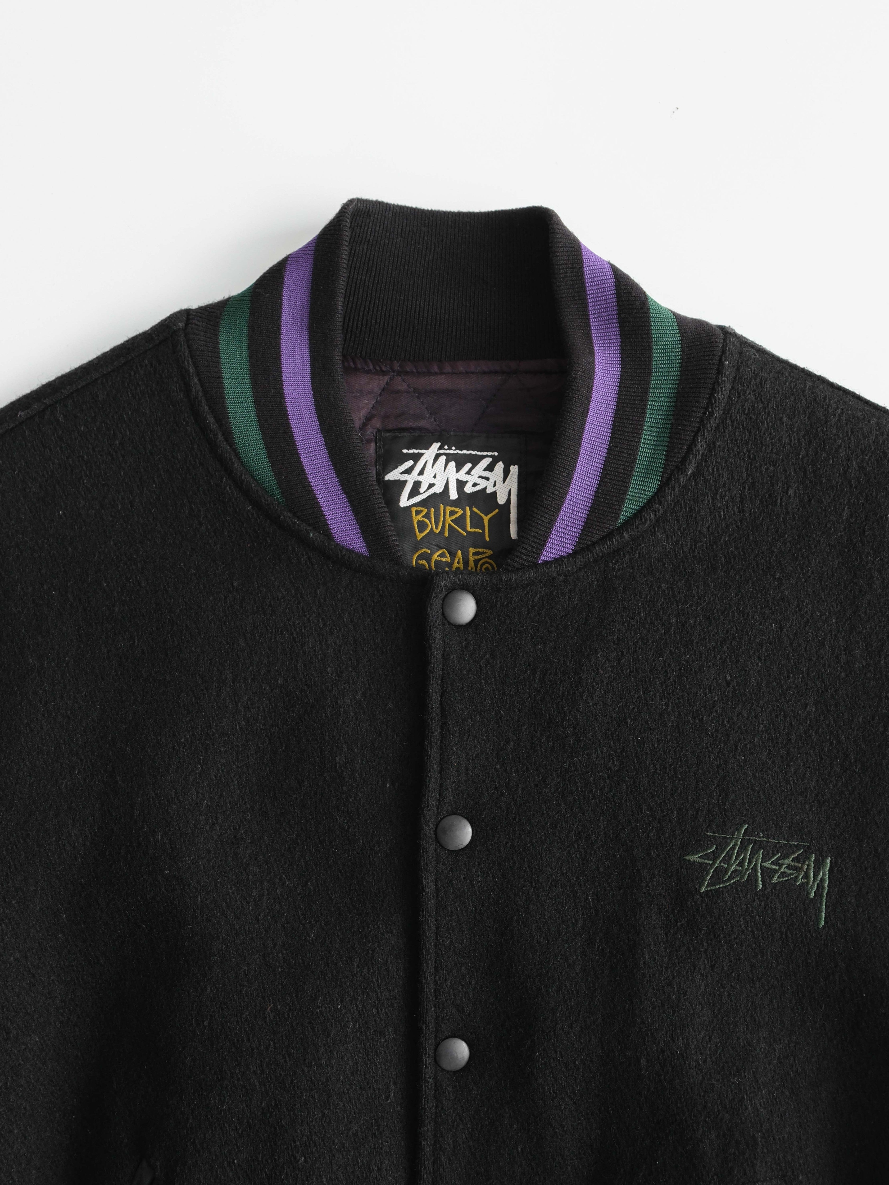 1990s LAC BLACK STUSSY BURLY GEAR VASIRTY JACKET SIZE M