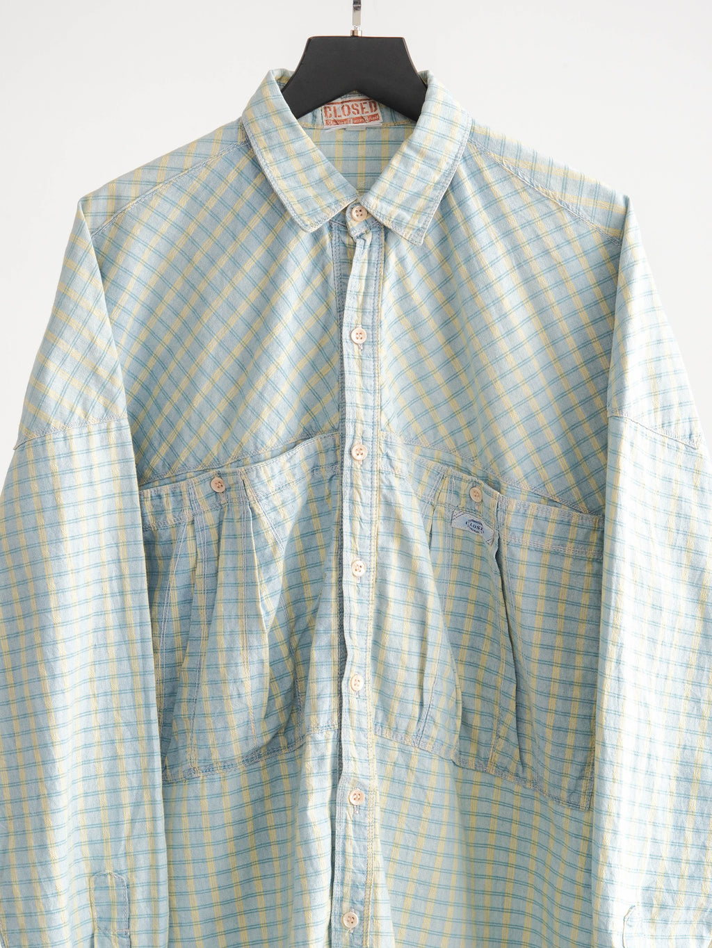 2000s MFG PLAID / TARTAN BLUE CLOSED LS SHIRT