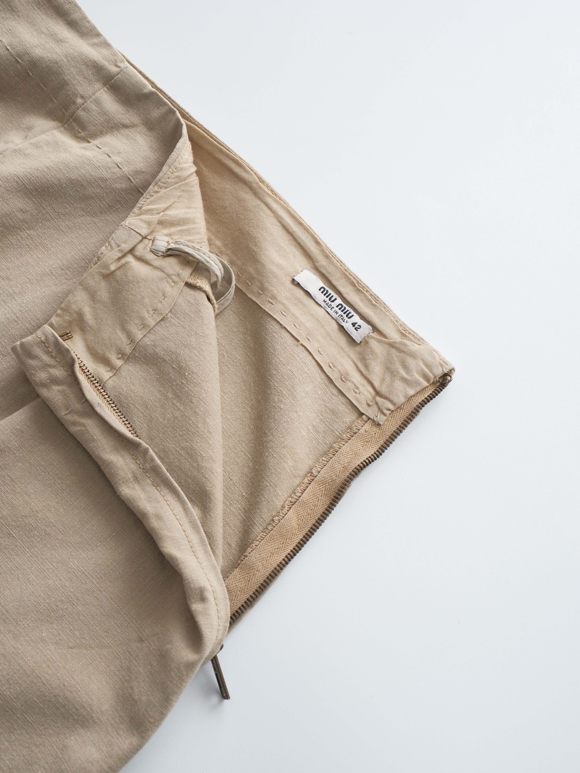2000s MIU MIU EMBROIDERED BEIGE SKIRT