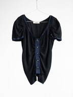 2001 PRADA BLACK SILK RUFFLE SS SHIRT