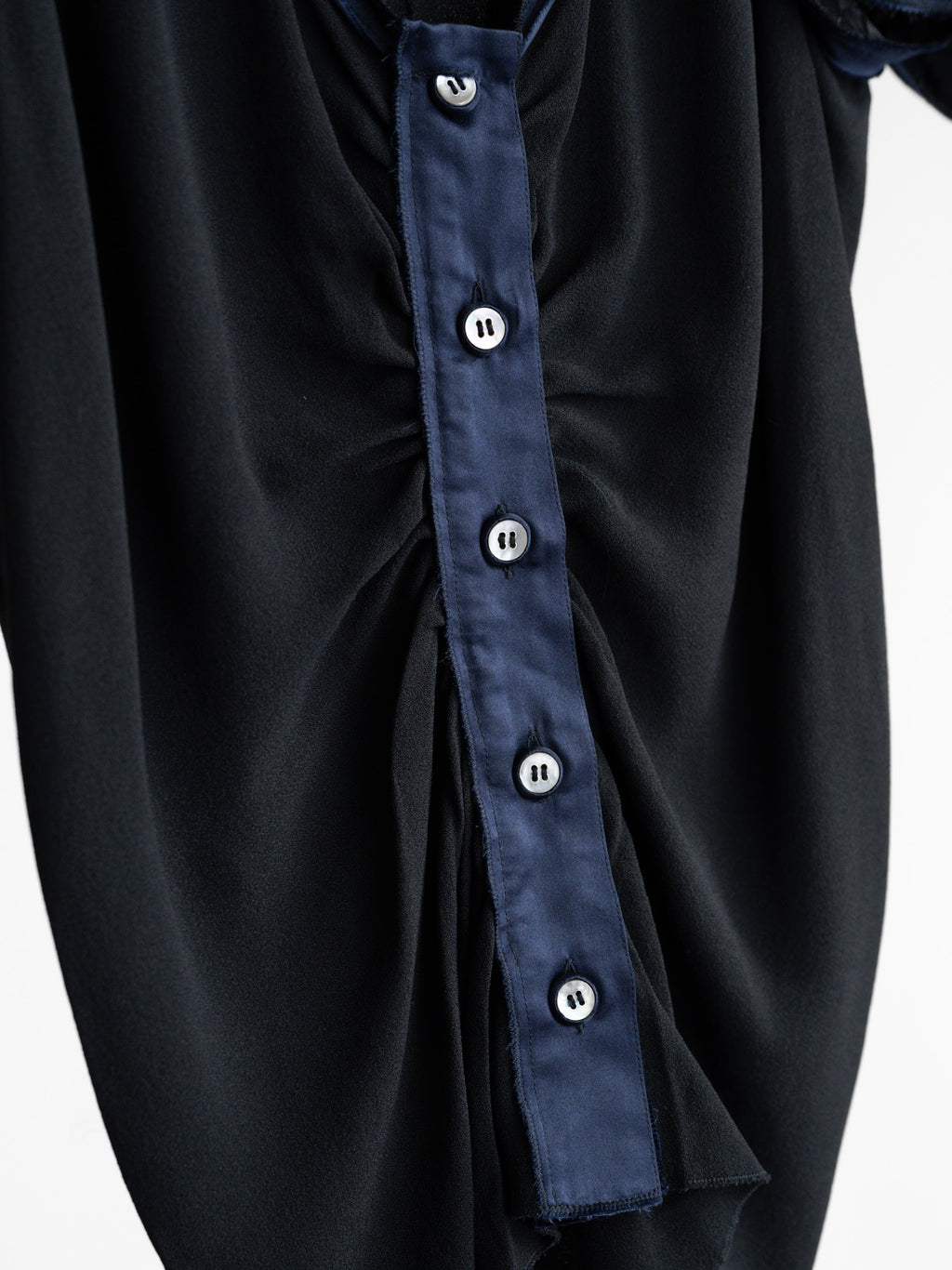 2001 PRADA BLACK SILK RUFFLE SS SHIRT