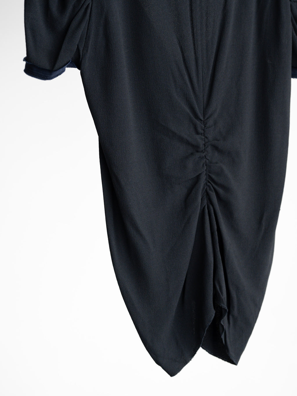 2001 PRADA BLACK SILK RUFFLE SS SHIRT