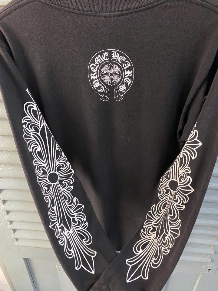 1990s CHROME HEARTS BLACK DOUBLE FLORAL LS T-SHIRT