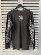 1990s CHROME HEARTS BLACK DOUBLE FLORAL LS T-SHIRT