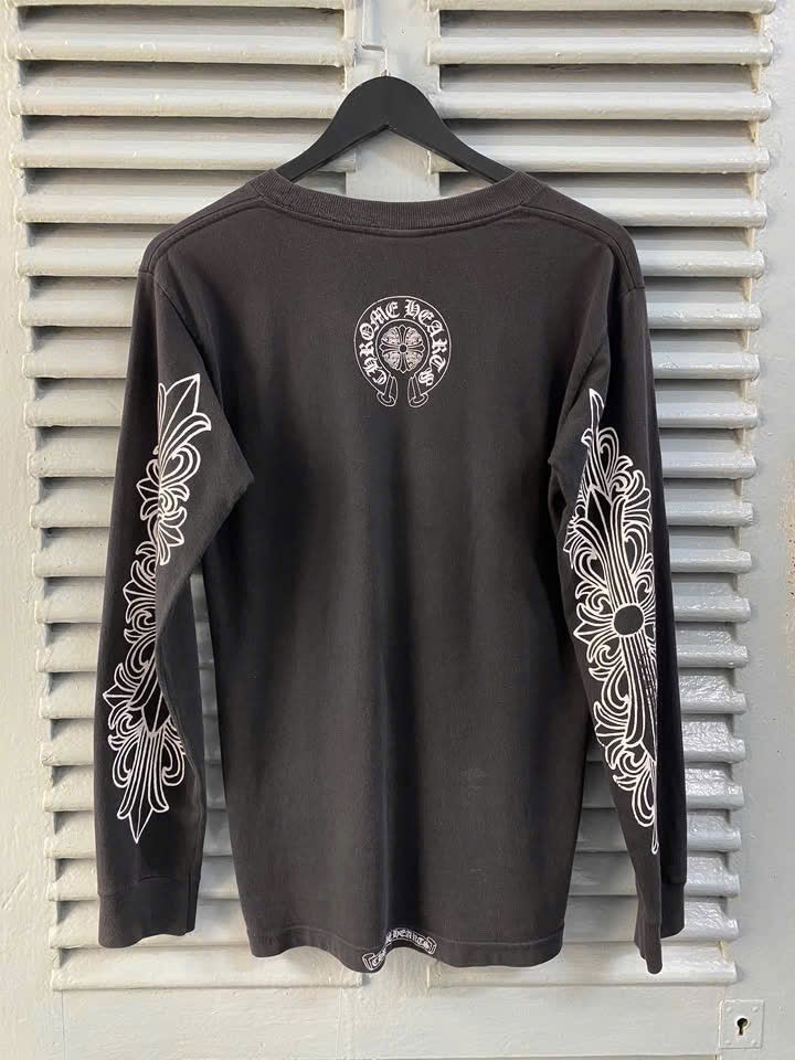 1990s CHROME HEARTS BLACK DOUBLE FLORAL LS T-SHIRT
