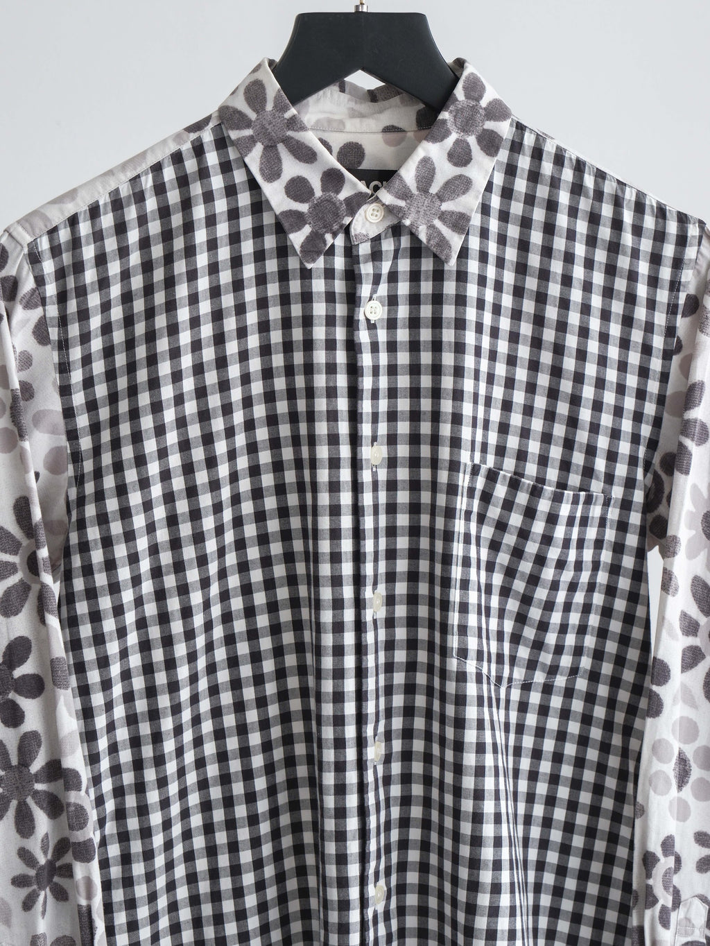AD2011 CDG PLAID / TARTAN WHITE FLORAL "BLACK" LS SHIRT