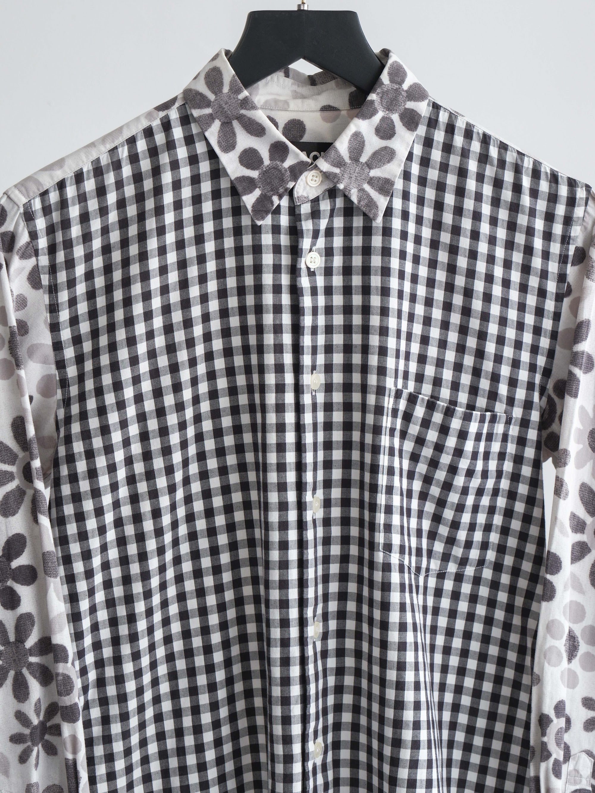 AD2011 CDG PLAID / TARTAN WHITE FLORAL "BLACK" LS SHIRT